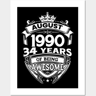 August 1990 34 Years Of Being Awesome 34th Birthday Posters and Art